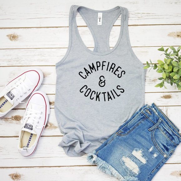 Hand Crafted Tops - Campfires and Cocktails Tank Top, Camping Tank Top